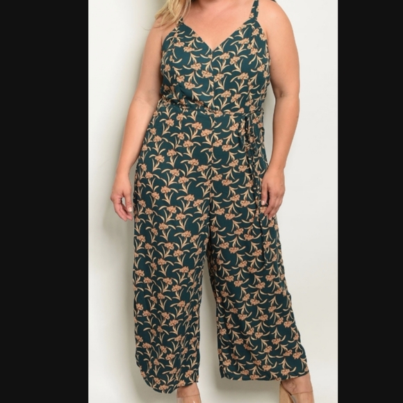 Green & Tan Plus Size Jumpsuit - Picture 2 of 2